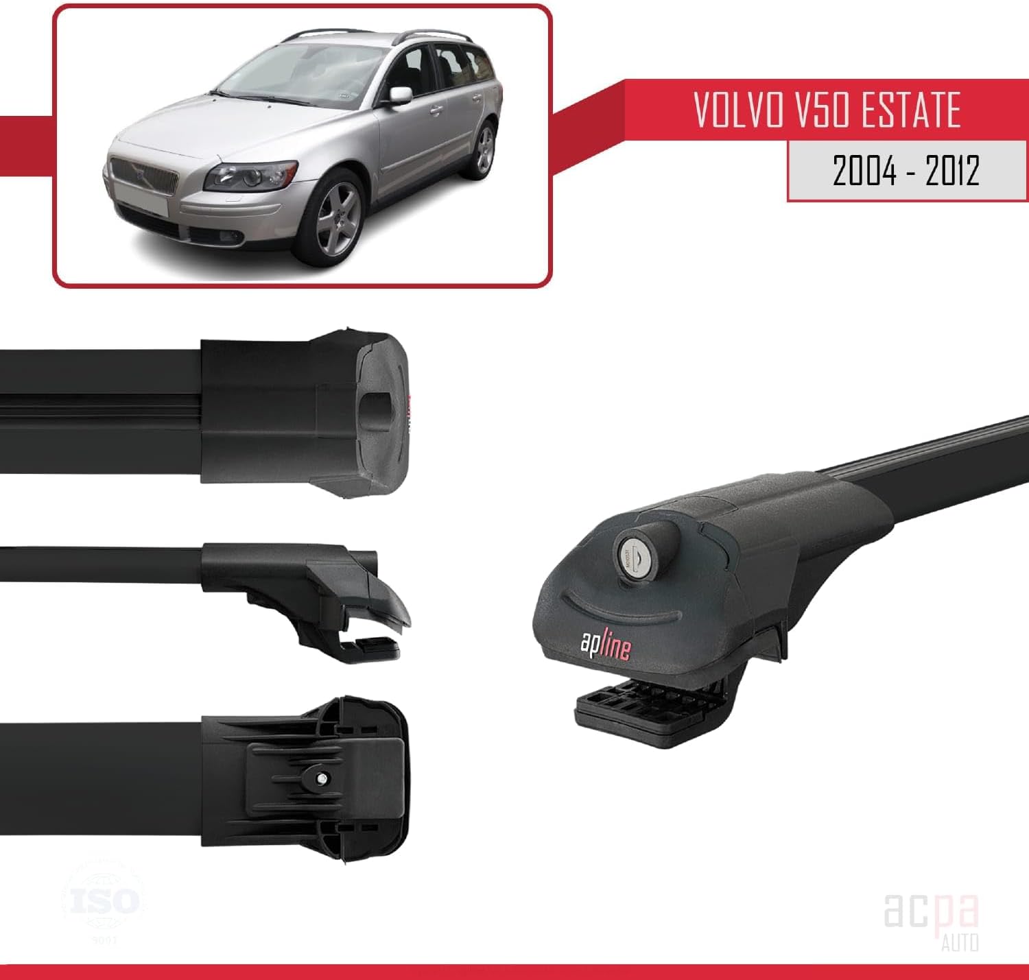 Compatible with Volvo V50 Estate 2004-2012 Roof Rack Rack ACE-1 Black