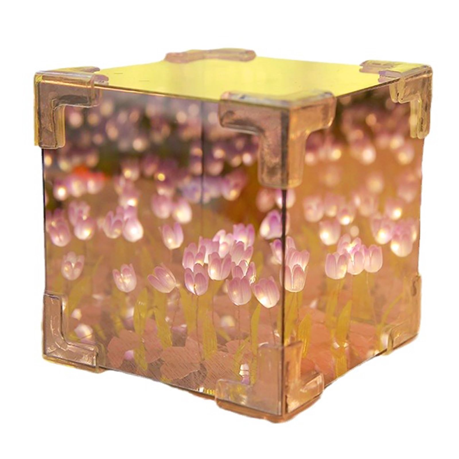 DIY Tulip Cube Mirror LED Lamp - 2-in-1 Decorative Night Light For Bedroom & Desktop