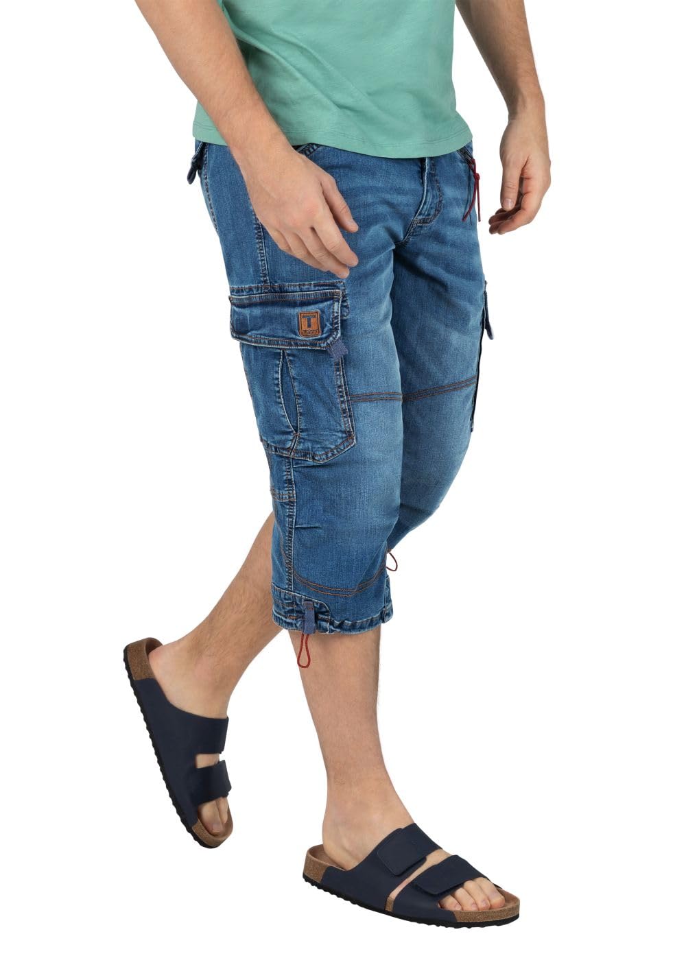 Timezone Herren 3/4 Cargo Jeans Loose MILESTZ Short Mid Waist Loose Fit - Blau | Baumwolle | Viel Stauraum durch seitliche Cargotaschen mit Patten | Normal Fit | unifarben | atmungsaktiv | Reißverschluss