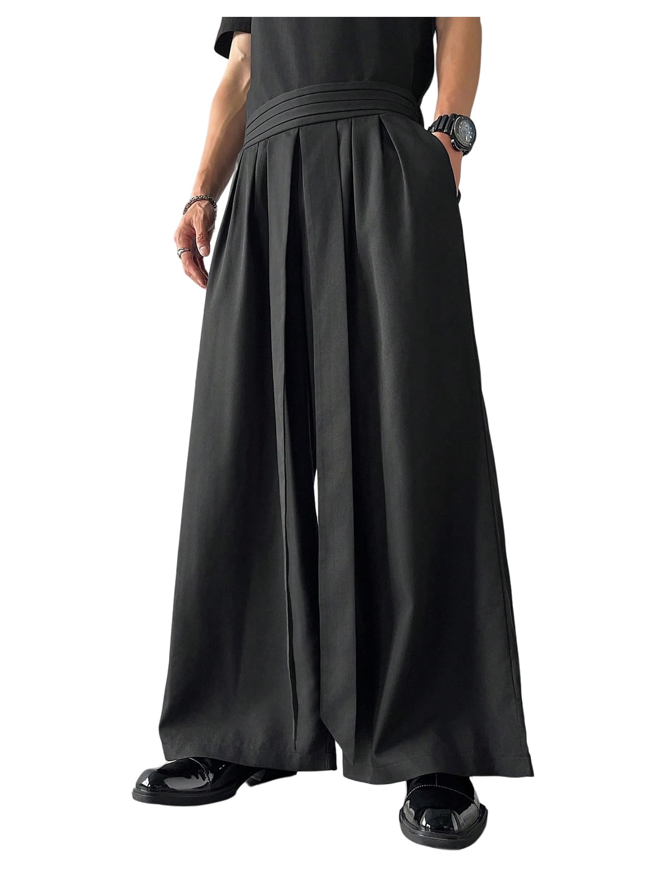 Floerns Mens Pleated Dress Pants Wide Leg Business Casual Baggy Trousers