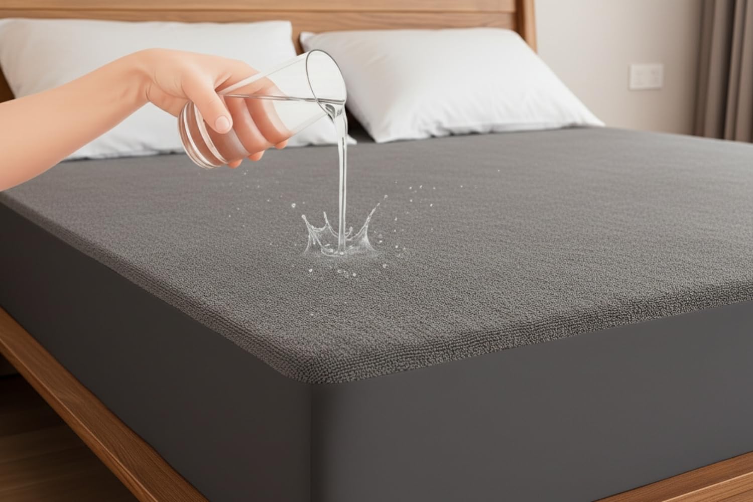 100% Waterproof Premium Solf Terry Cotton Feel Mattress Protector King Size | Breathable and Hypoallergenic Ultra Soft Fitted Bed Protector Cover 72" x 78" Inches - King, Grey-image-25