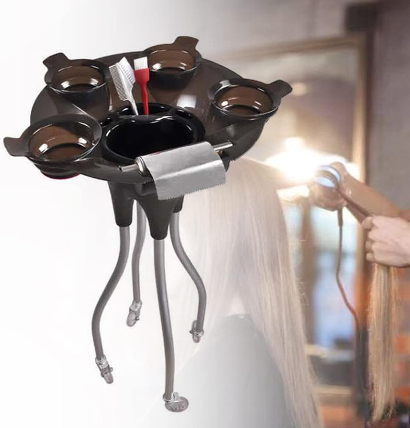 Chariot de Travail Mobile pour Coiffeur avec 4 Bols Panier de Coiffure Plateau Multifonctions et roulettes,pour Salon de Coiffure, Magasin, Médical