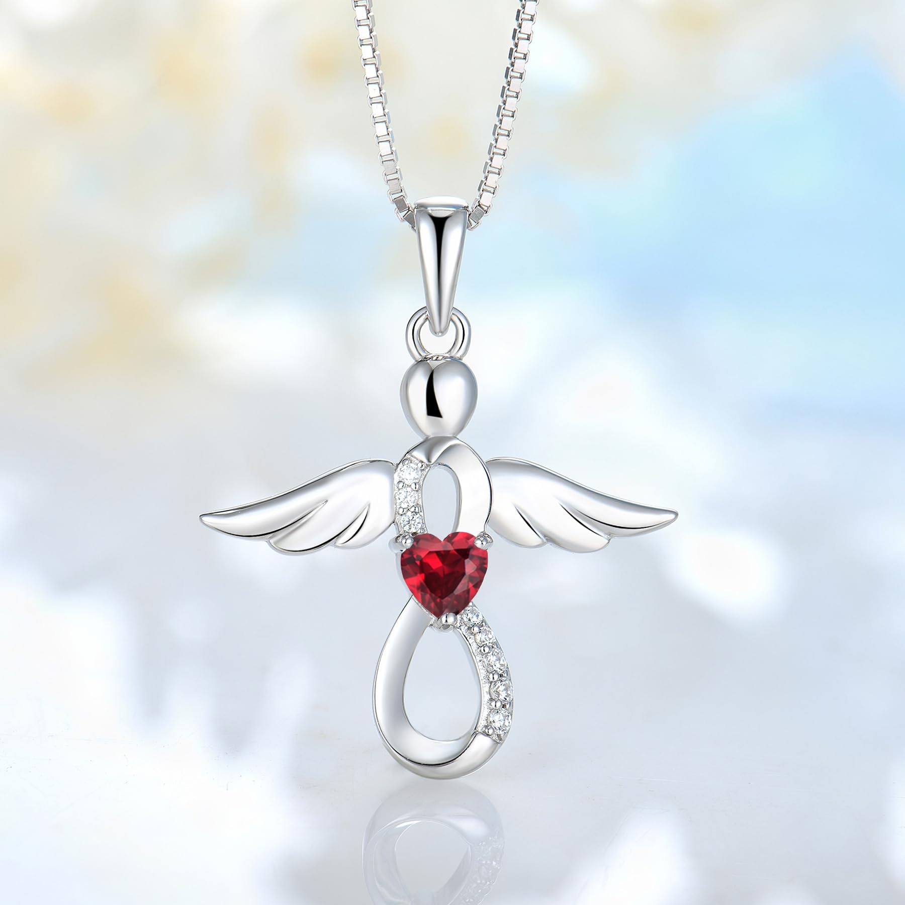 FJ Collana Angelo Custode Donna Argento 925 Collana con Ciondolo Infinito Collana Pietra Portafortuna Zirconia Cubica Gioielli Regalo per Donna