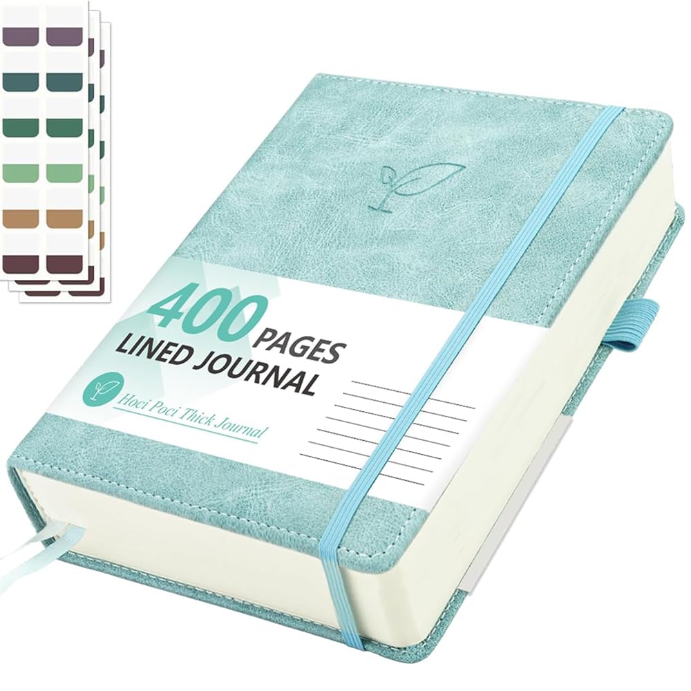 Hoci Poci Lined Journal Notebook, 400 Pages Thick Journal for Writing, A5 Hardcover Leather Notebook with 100Gsm College Ruled Paper for Women Men Work Note taking, 5.8" x 8.4", Smoky Blue — image 1