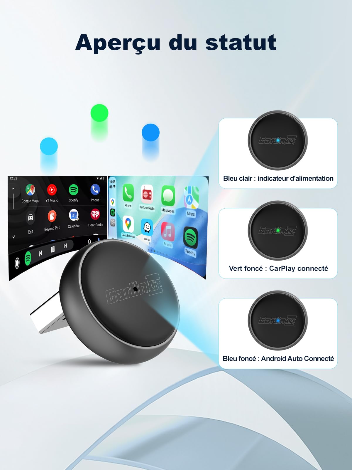 Adaptateur sans Fil Carlinkit Mini Ultra pour CarPlay&Android Auto, Conversion du CarPlay/Android Auto Filaire d’Origine en sans Fil, Connexion Rapide, dongle CarPlay Plug&Play, Mise à Jour OTA