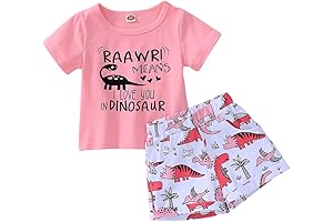 Charming Dinosaur Clothes for Toddler Girls, Summer Short Sleeve T-Shirt and Pants Set