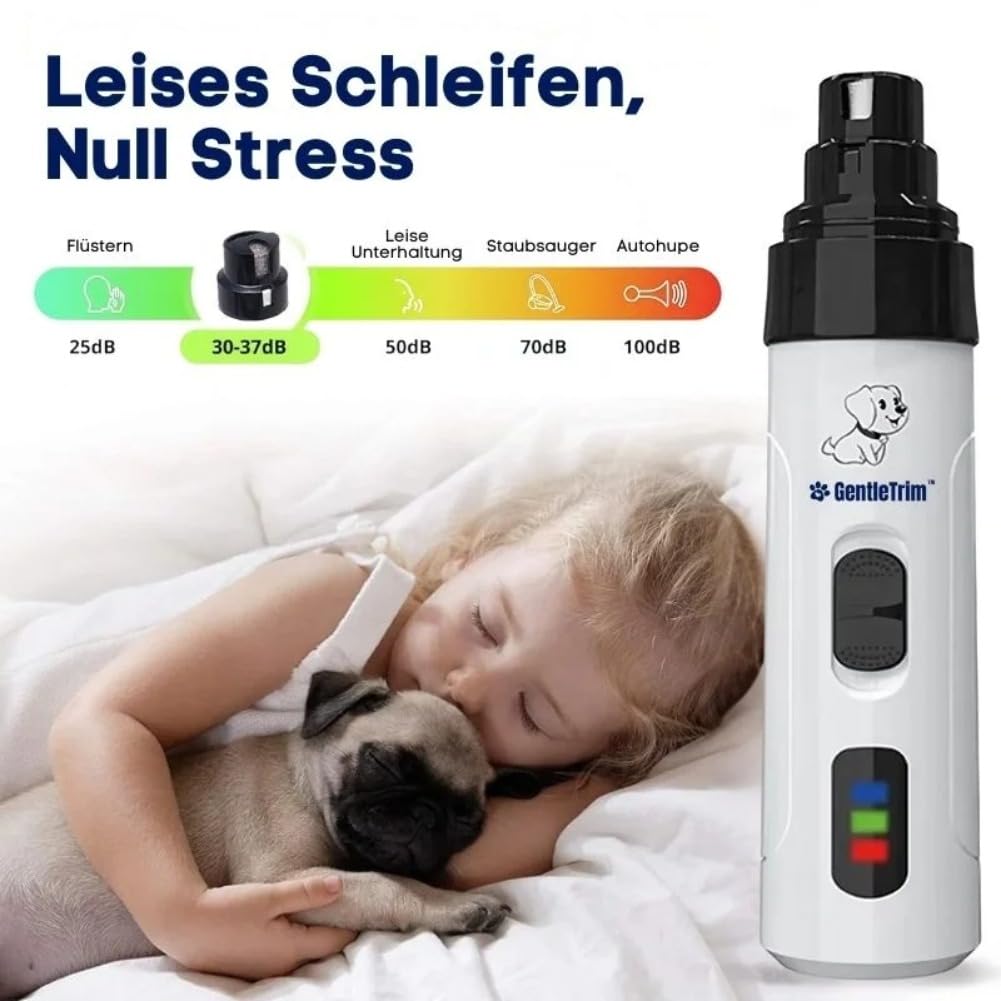 GentleTrim Sicherheits-Krallenschleifer für Haustiere, Silent Groom Pro, Krallenschleifer für Hunde, USB Rechargeable Dog Nail Grinder, Sicheres, Sanftes Ergonomic & Quiet Dog Nail Trimmer (2 Pcs)