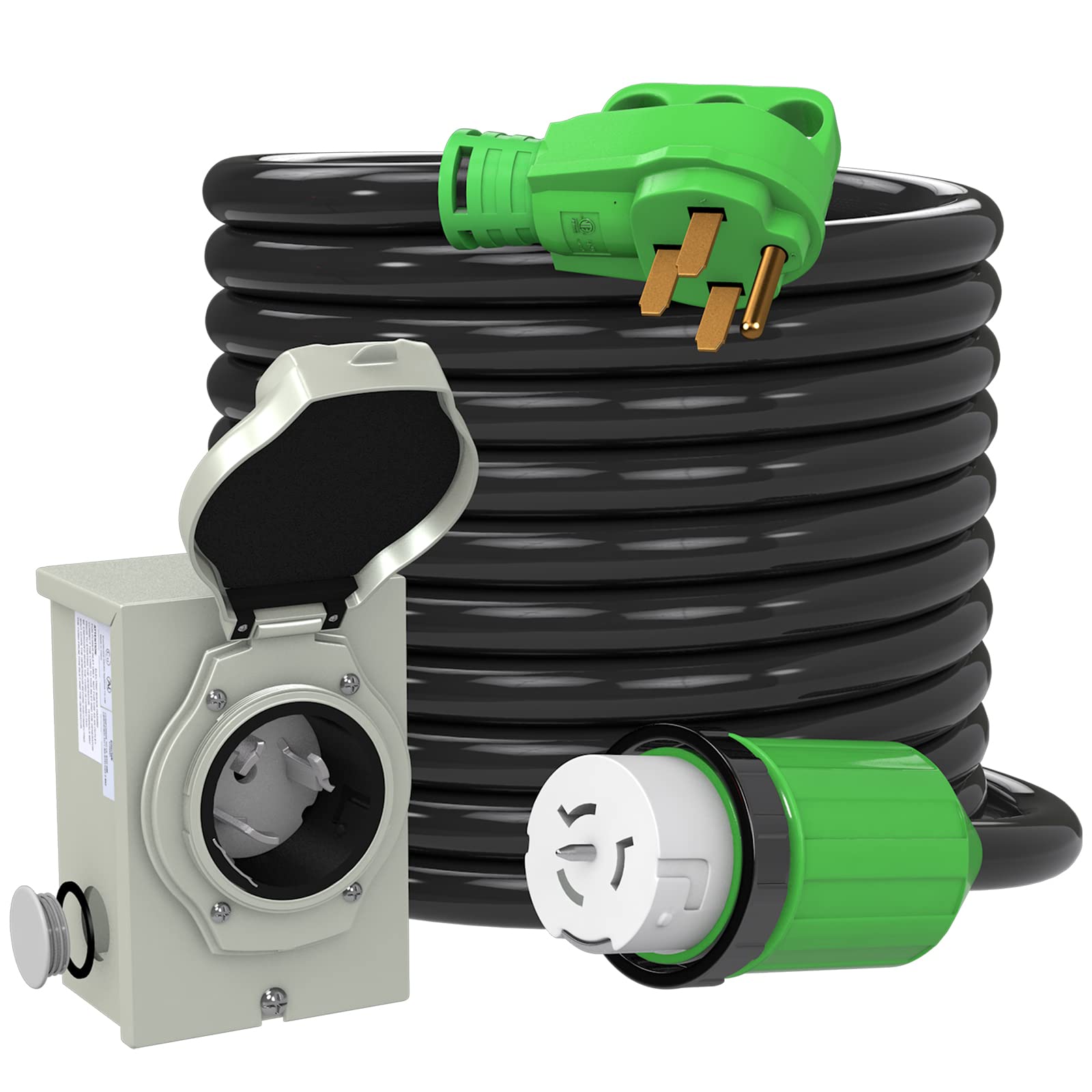 RVINGPRO 50 Amp Generator Cord 25FT and Pre-Drilled Power Inlet Box Waterproof Combo Kit, NEMA 14-50P to SS2-50R Generator Extension Cord with NEMA SS2-50P Generator Inlet, ETL Listed