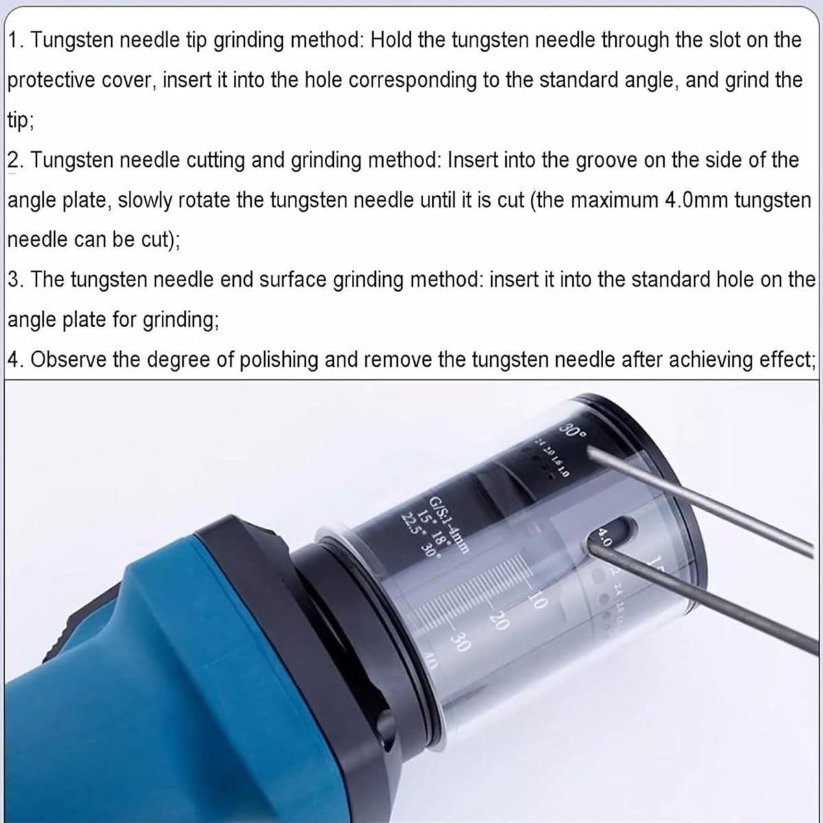 Afilador de tungsteno de mano, máquina afiladora de electrodos de tungsteno eléctrica con bloque de molienda plano, ranura de corte, 6 tamaños y 4 ángulos, ajustable de 5000 a 30000 rpm