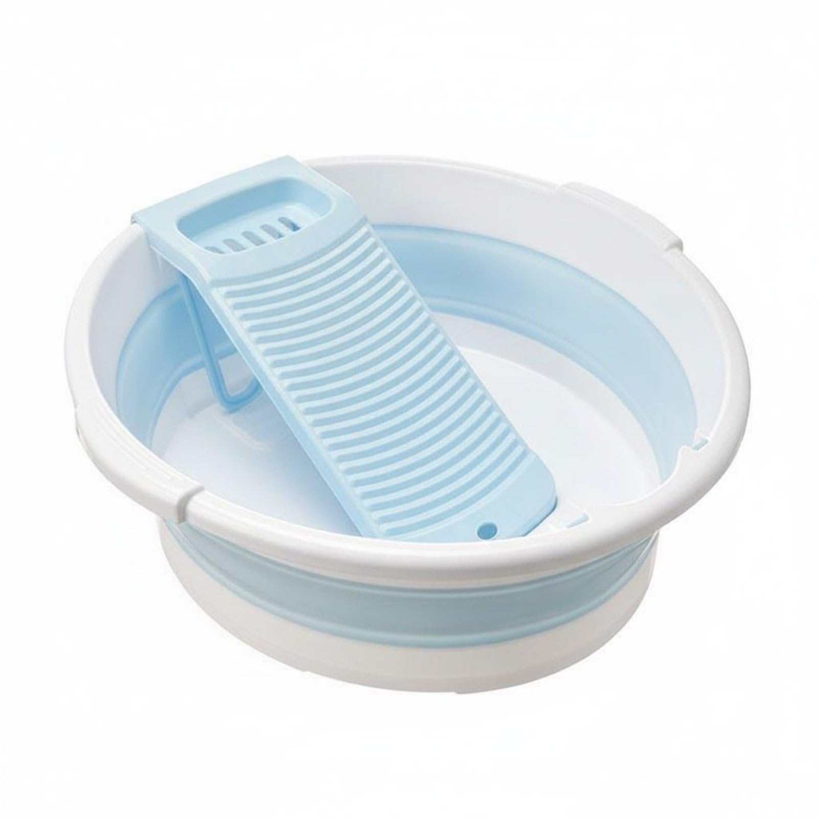 F Fityle Palangana Plegable con Tabla de Lavar Lavabo Cubeta Barreño Material PP con Tapón de Drenaje Ranura para Jabón Reforzadas Plegable para Camping Viajes, Azul, 8064+Tabla De Lavar