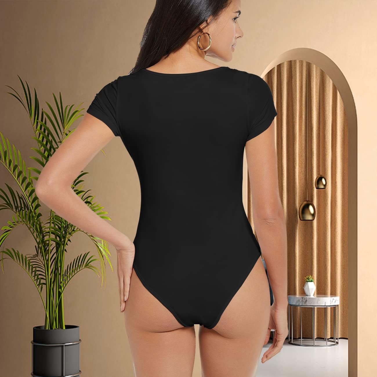 Body Donna Maniche Corte Bodysuit Elegante Scollatura Quadrata Contenitivo Modellante Outfit Estivo versatile Aderente Morbido