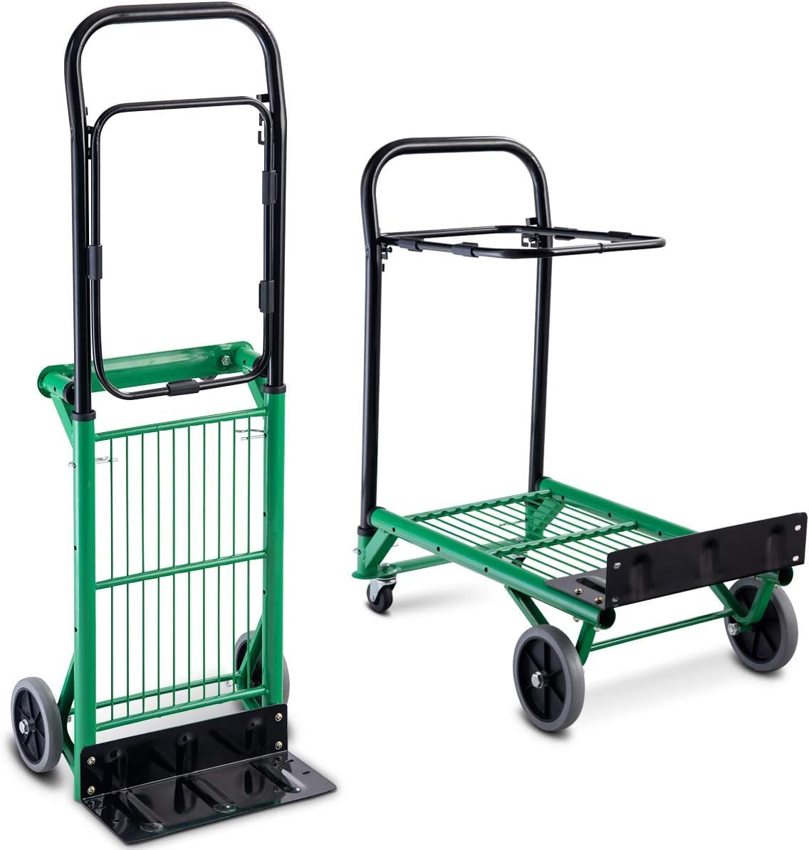COSTWAY Wózek transportowy 2 w 1, składany, obciążenie do 90 kg, regulowana wysokość, stalowa rama, układający się w stos, wózek schodowy
