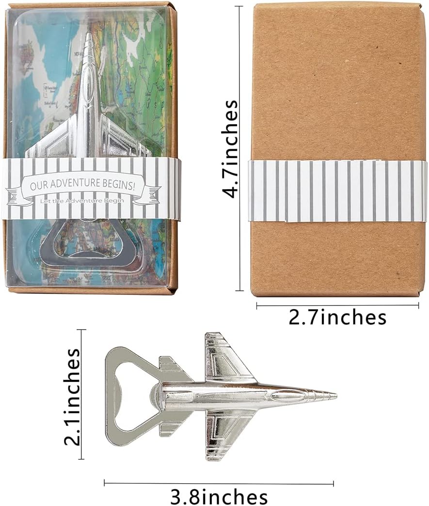 50 Packs Airplane Bottle Openers for Pilot/Veteran Adventure Travel Baby Shower Wedding Birthday Party Gifts Decorations Souvenirs for Guests with Individual Package (silver)