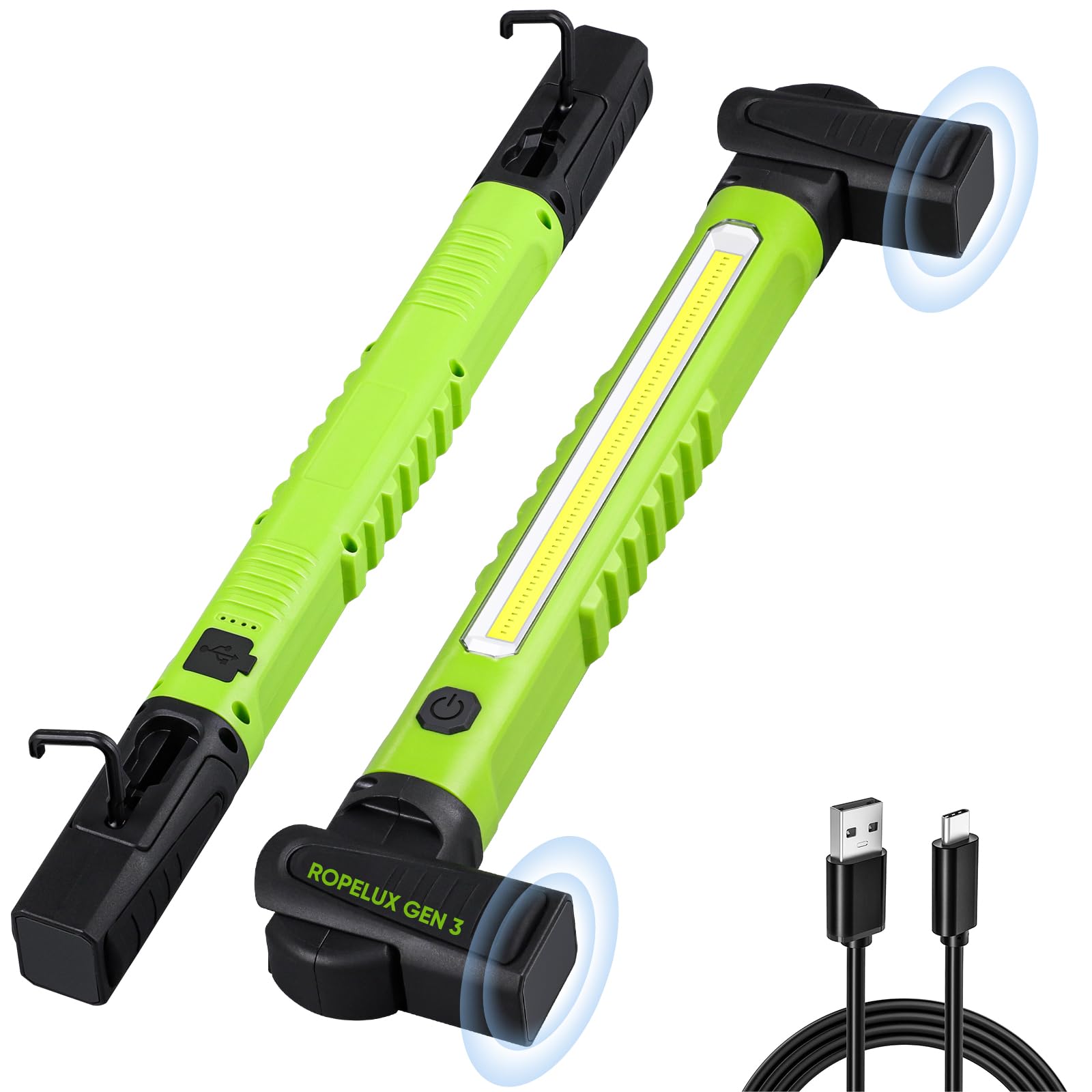 Ropelux Work Light 3rd Gen, 3200LM Bright Mechanic Under Hood Lights with 6000mAh, Rechargeable Portable Magnetic Trouble Lighting Bar with Hooks for