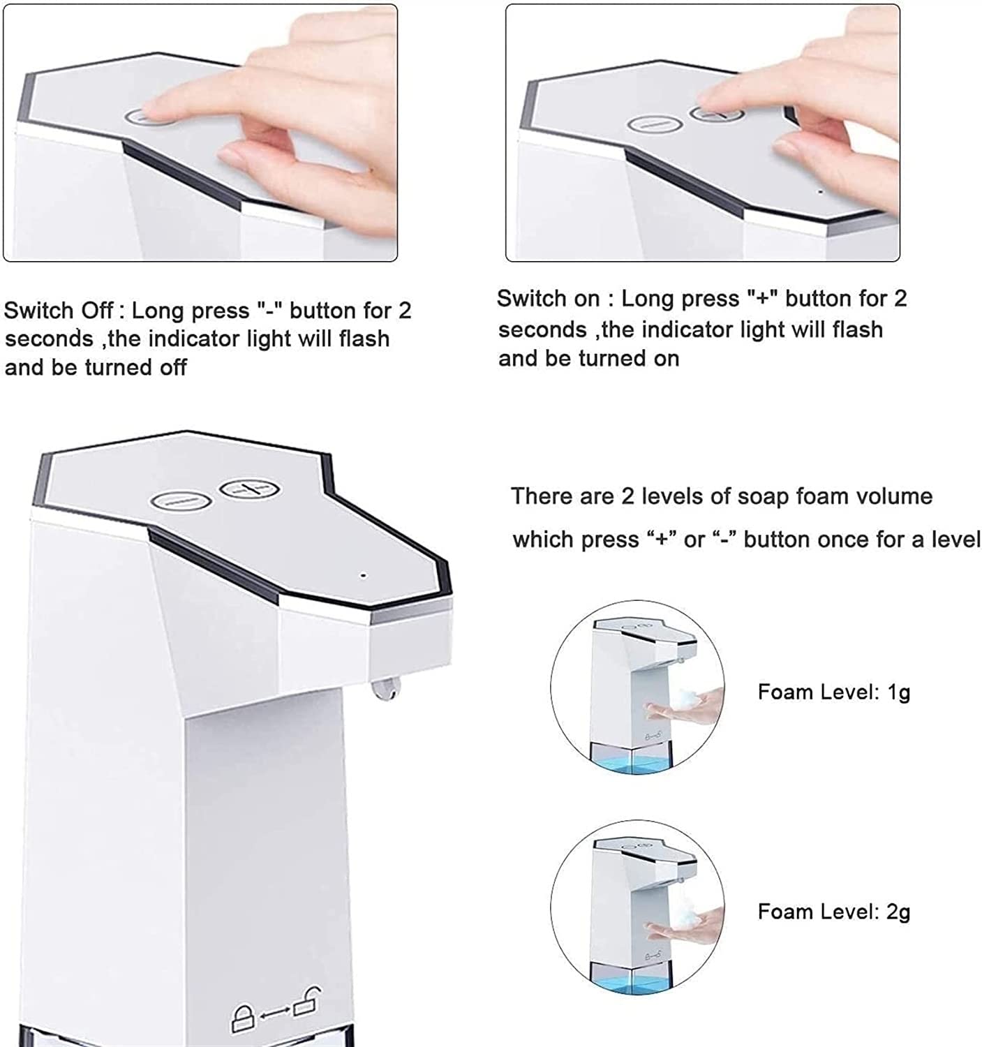 Dispensador de jabón sin contacto, dispensador automático de jabón espumoso recargable para cocina y baño, montado en la pared para uso higiénico, funcionamiento manos libres