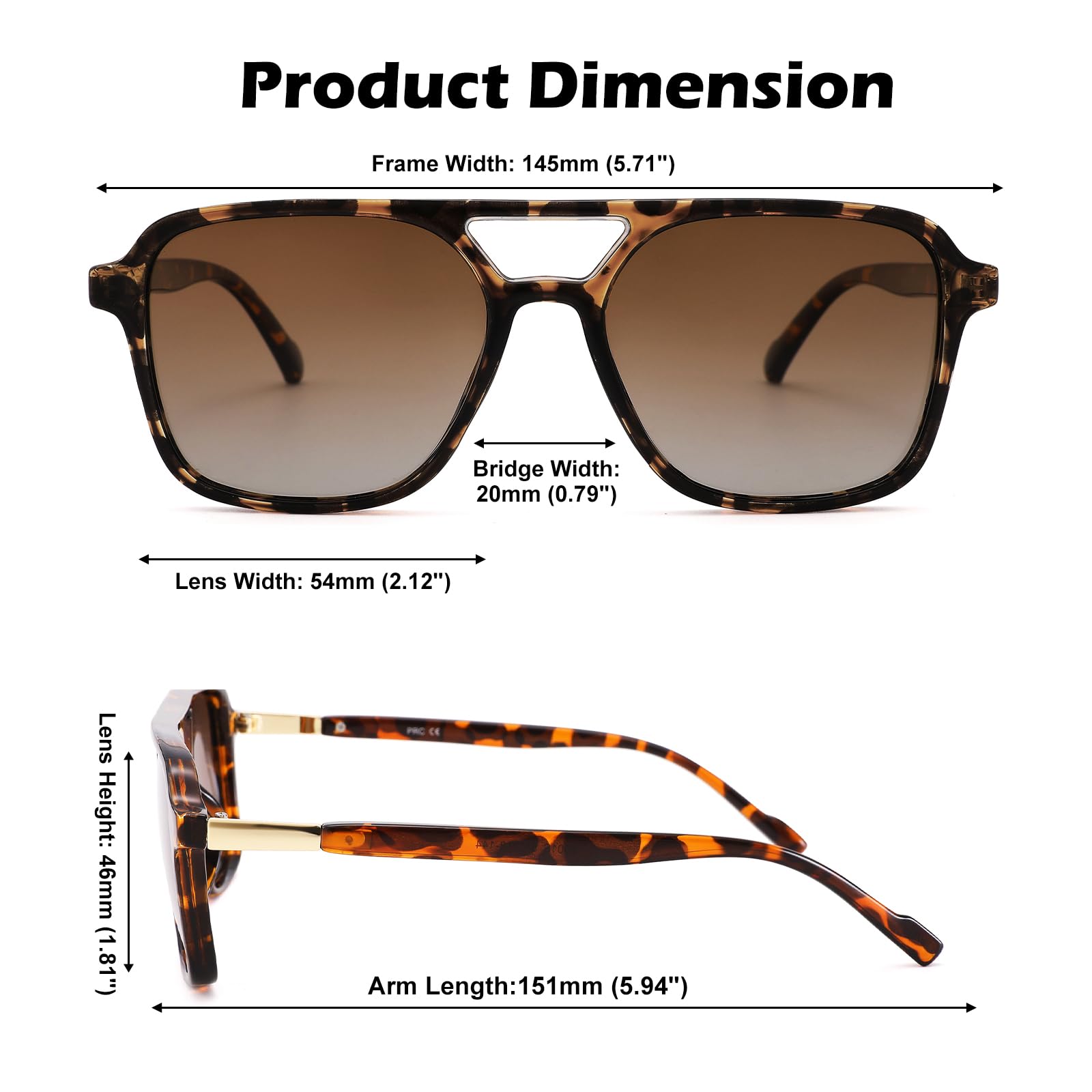 Lentes de sol polarizados retro de aviador para mujeres y hombres, lentes de sol cuadrados modernos, Lente A3 Leopardo/Marrón Gradiente + Lente Negra/Gris Gradiente 5
