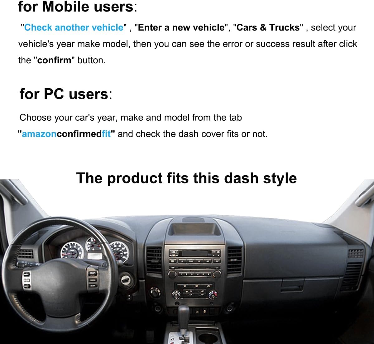 Dash Cover Dashboard Cover Mat Pad for Nissan Titan 2004-2012 / Armada 2004-2007,w/o Cutout for NAVI and Sensor (Dark Gray) Y30