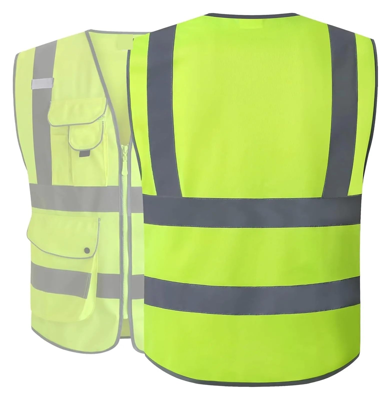 Chaleco de seguridad de alta visibilidad ANSI/ISEA Clase 2 con tiras reflectantes, cremallera frontal, tamaño grande en amarillo