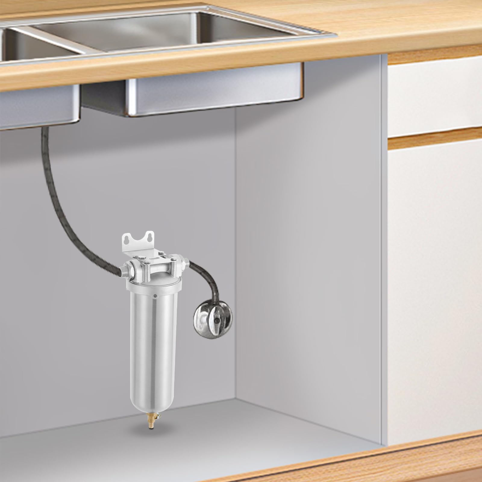 Edelstahl Wasserfilter, Wasserfiltergehäuse Wasserfilter Große Patrone Trinkwasser Filtersystem, Einkopf Edelstahl Wasserhahn Wasserfilter