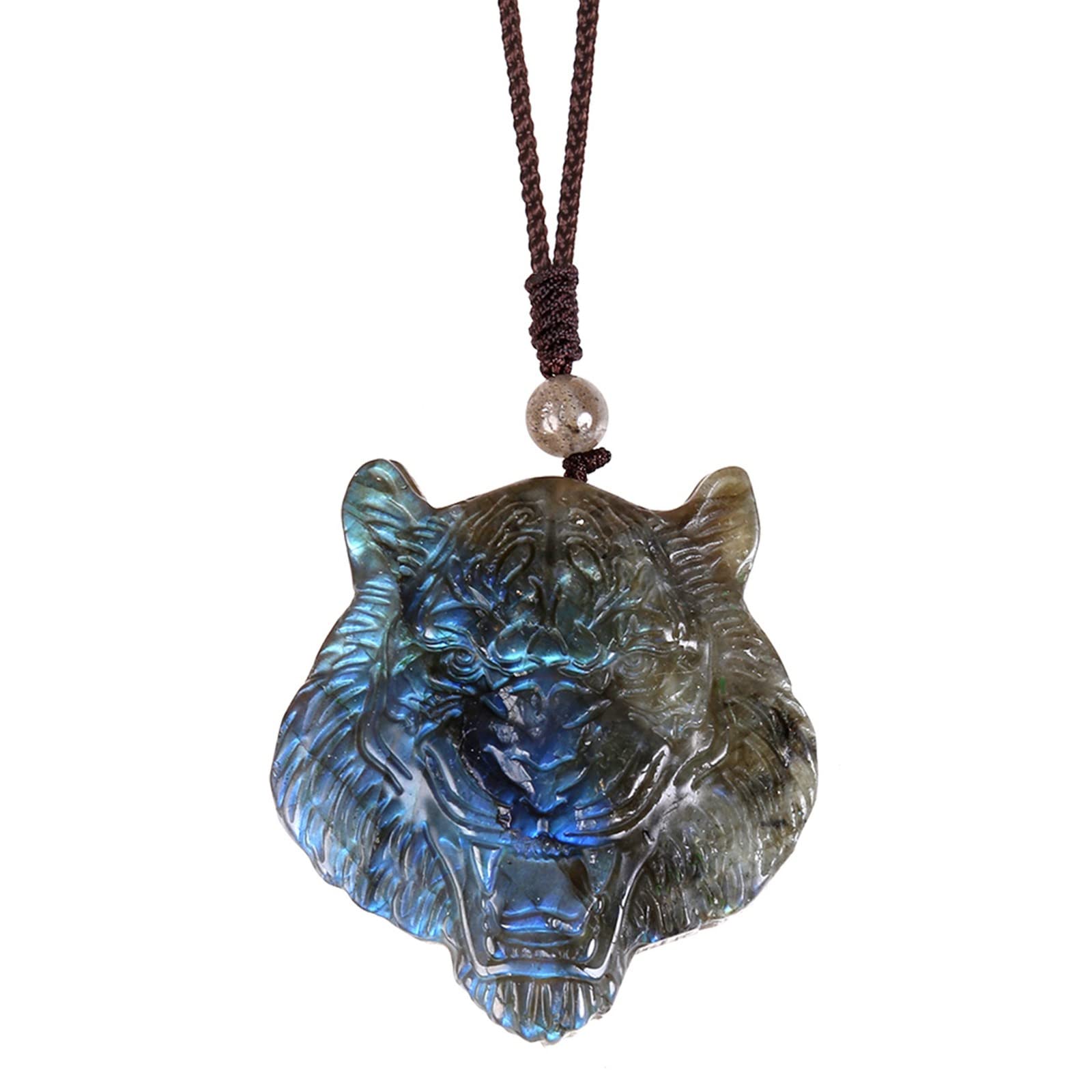 TUMBEELLUWA Natural Labradorite Pendant Necklace for Unisex Handcrafted Crystal Stone Amulet Necklace with Adjustable Cord