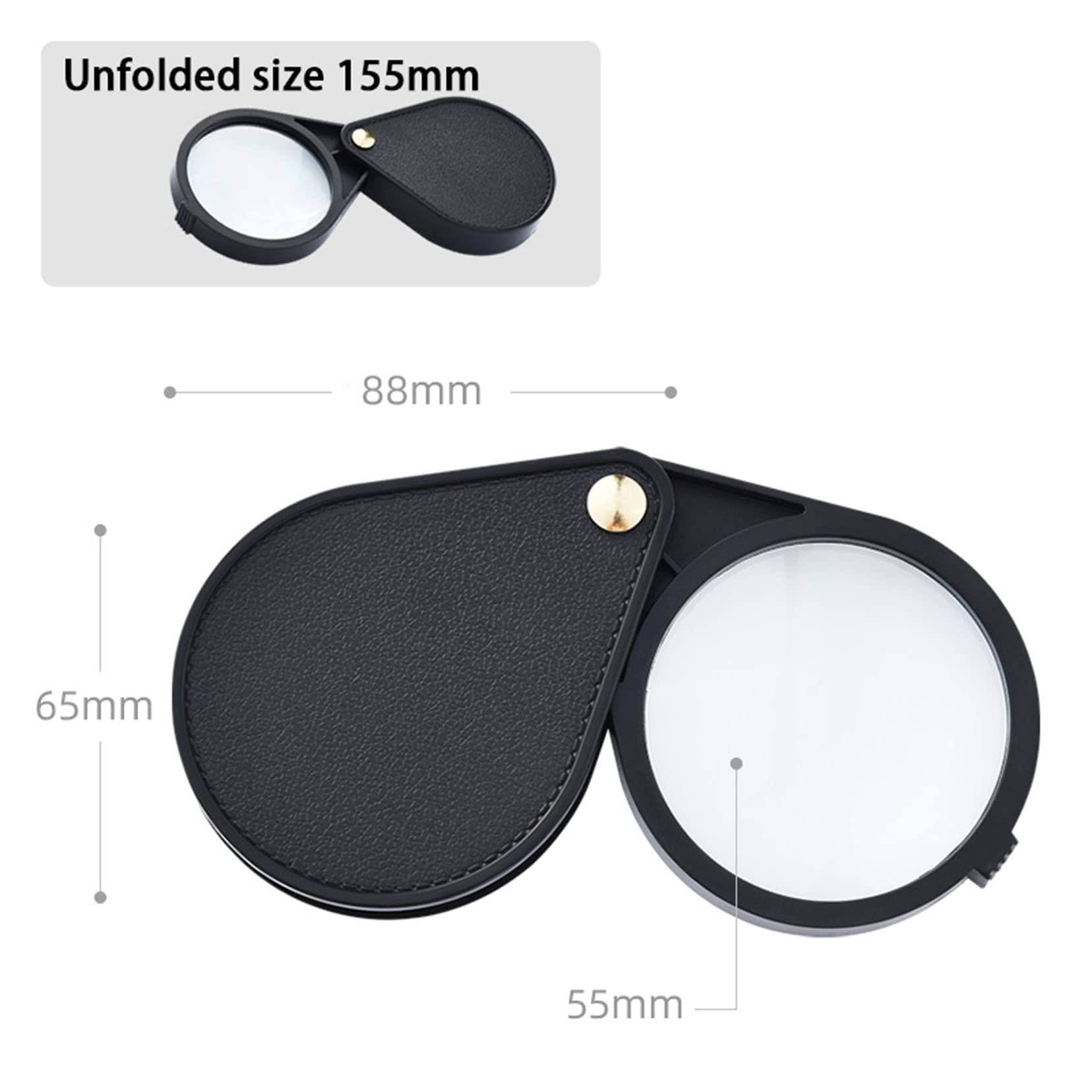 ESNY 2 szt. 10 x mini etui z klapką ze szkła powiększającego z obrotową pochwą ze skóry ochronnej do czytania, nauki, biżuterii, hobby, książek, rozmiar obiektywu 55 mm, twarda obudowa