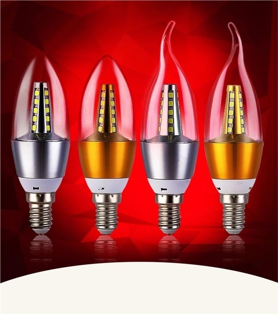 fengyan Casa Bombillas 10pcs AC220V LED Vela de Bulbo E14 5W 7W 9W 12W Lámpara de Bulbo de Aluminio de Oro Fresco cálido Blanco Bombillas lámparas Familiar Lámpara