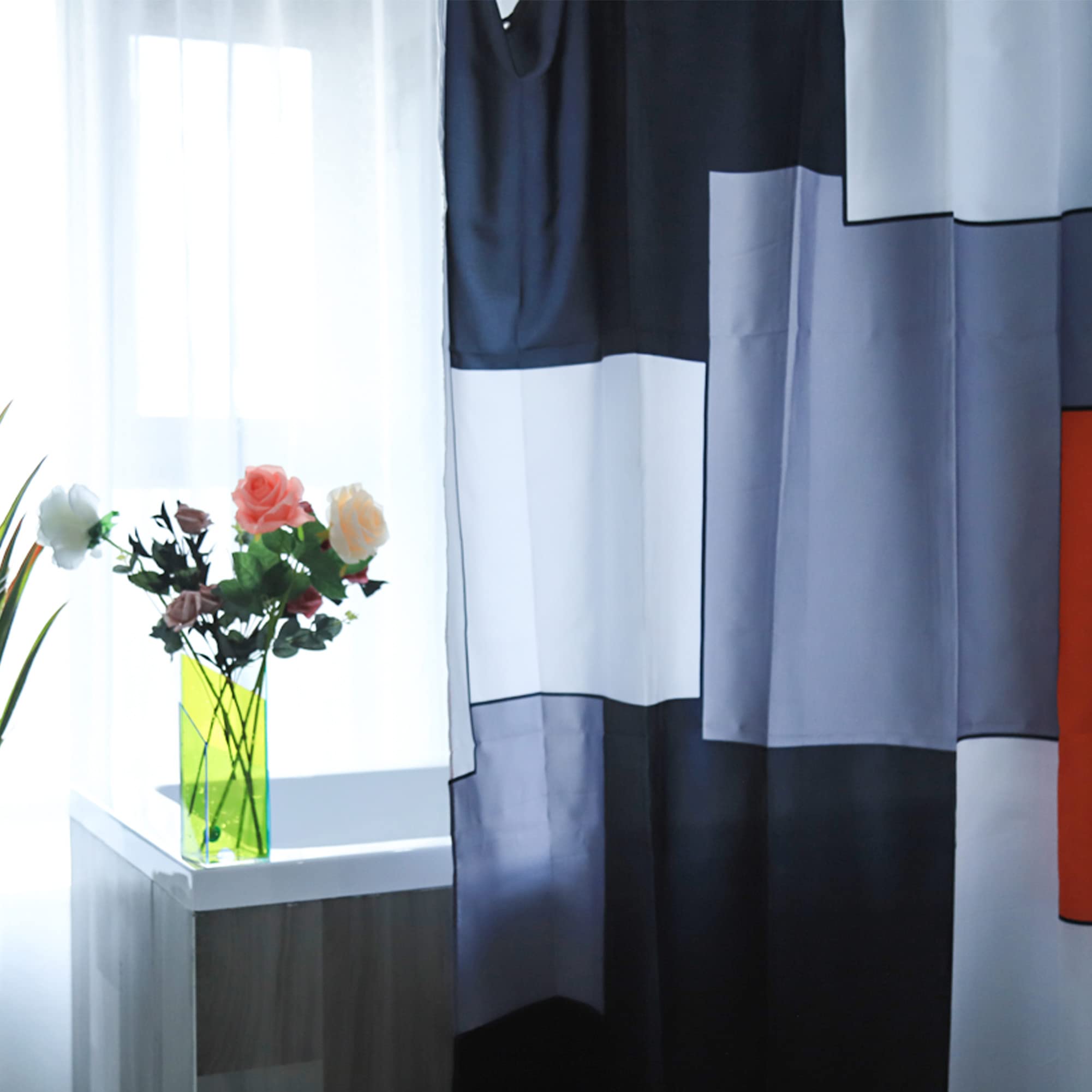 No Hook Rosewater Tenda Da Doccia 3 In 1 Con Fodera A Scatto – Finestra In Rete, 180x188 Cm, Design Geometrico Impermeabile