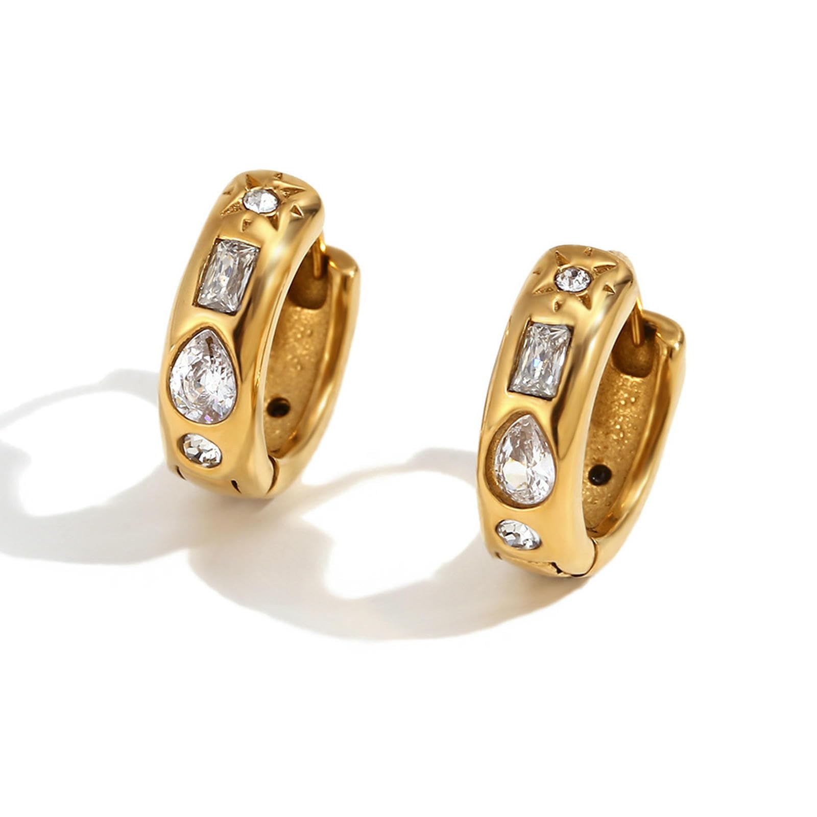 Anello da Donna in Acciaio Inossidabile Placcato Oro 18 carati Stella Pietra Rotonda Goccia d'Acqua Rettangolo Geometrico CZ Accessorio Regalo