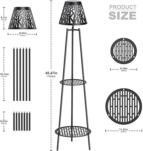 Miniatura 6 de Cloud sakura Lámparas de pie alimentadas por energía solar de 45 pulgadas, diseño triangular, dos macetas con soporte para plantas, luz automática