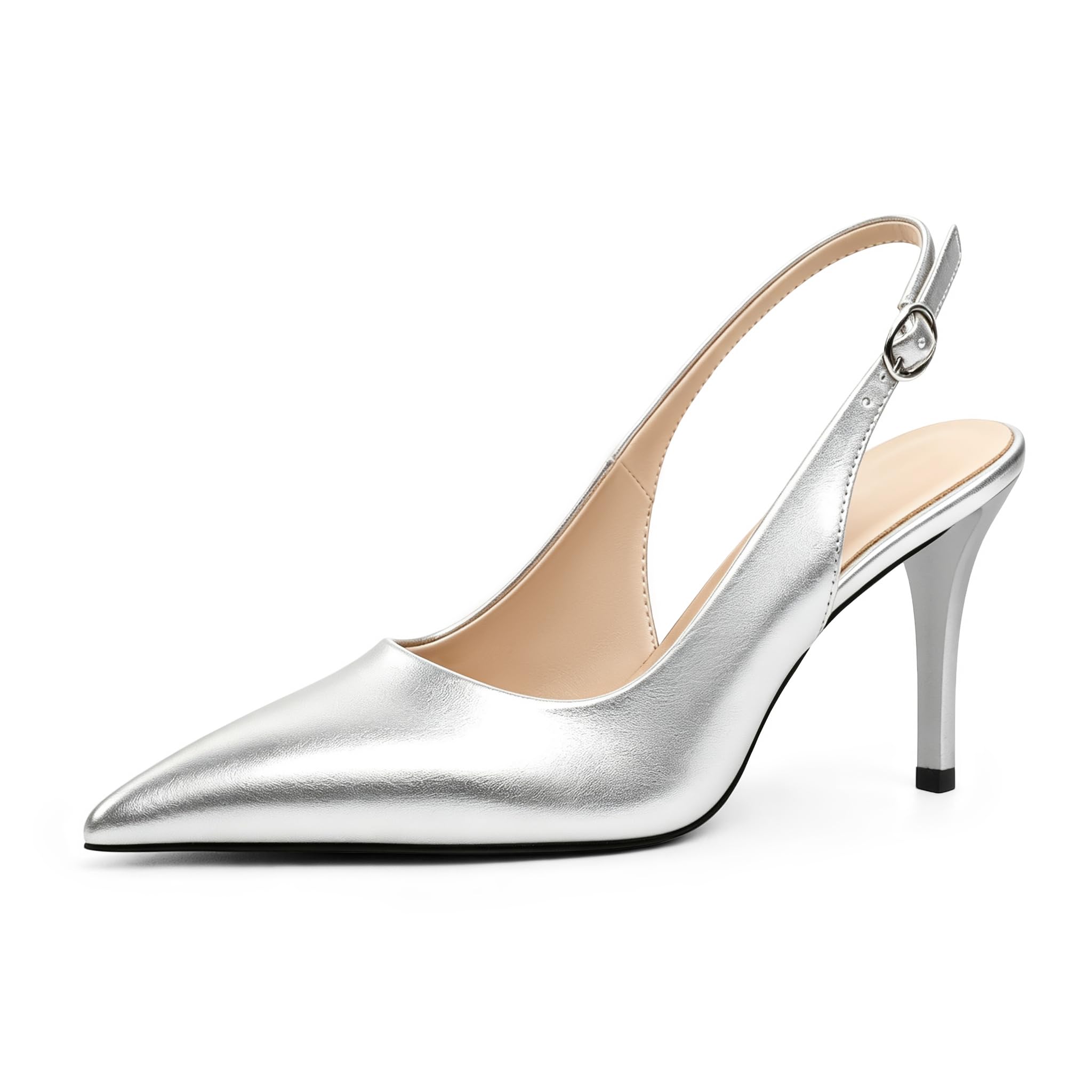 YODEKS Women's Slingback Heels Pointy Toe Buckle Strap Pump Sandals Close Toe Stiletto High Heel Pumps Wedding Bridal Party Prom Shoes
