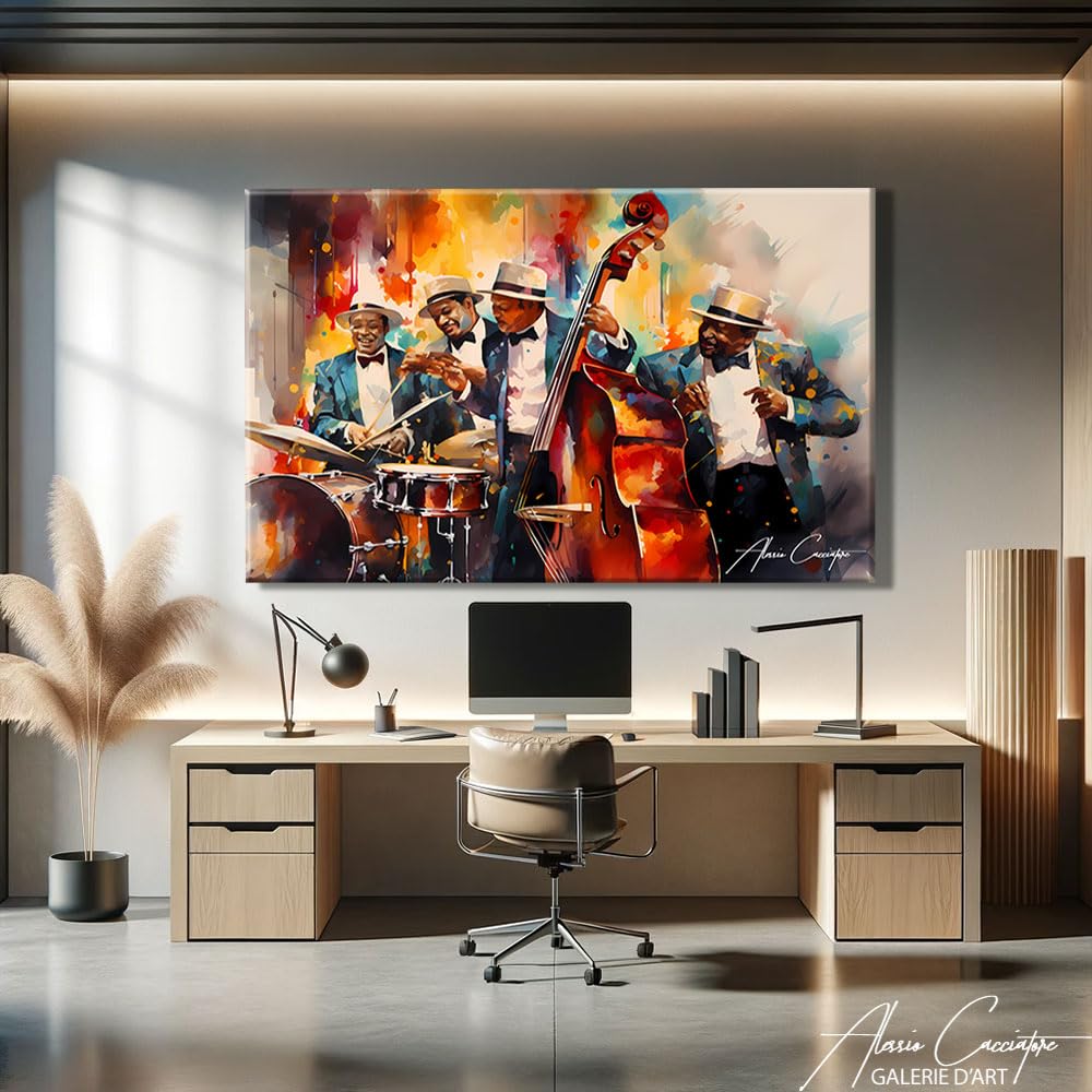 Stampa Musicista Jazz Stampa su Tela Musica Quadro Africano Decorazione Della Parete Soggiorno Tela Xxl Decorazione Camera Adulto Moderna Cornice Decorazione Della Parete Africa (120x80cm)