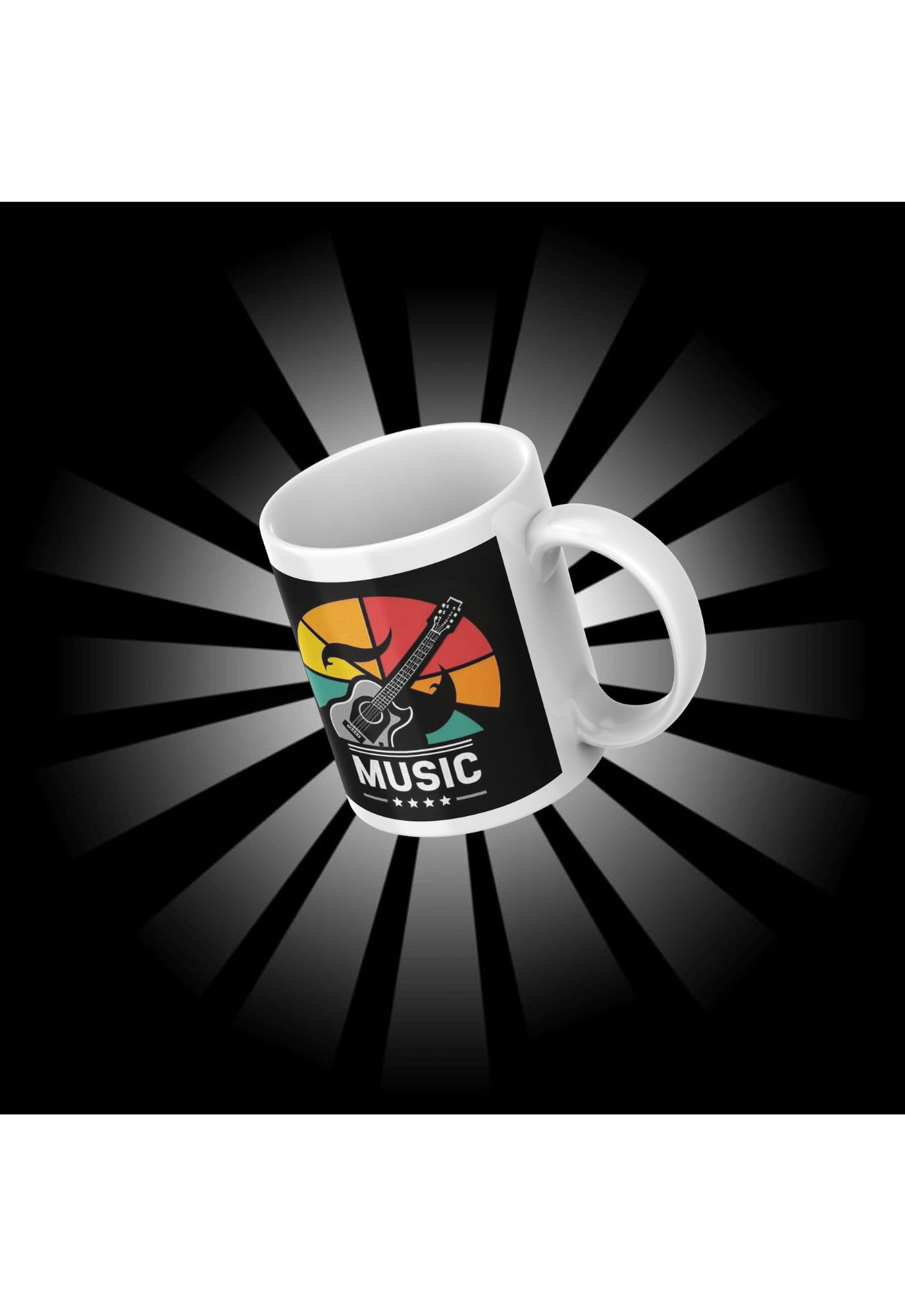 Ceramic Coffee Mug, White, Music Guitar Design, 250ml Capacity, Modern Style, Glossy Finish, Reusable Cup for Hot Beverages