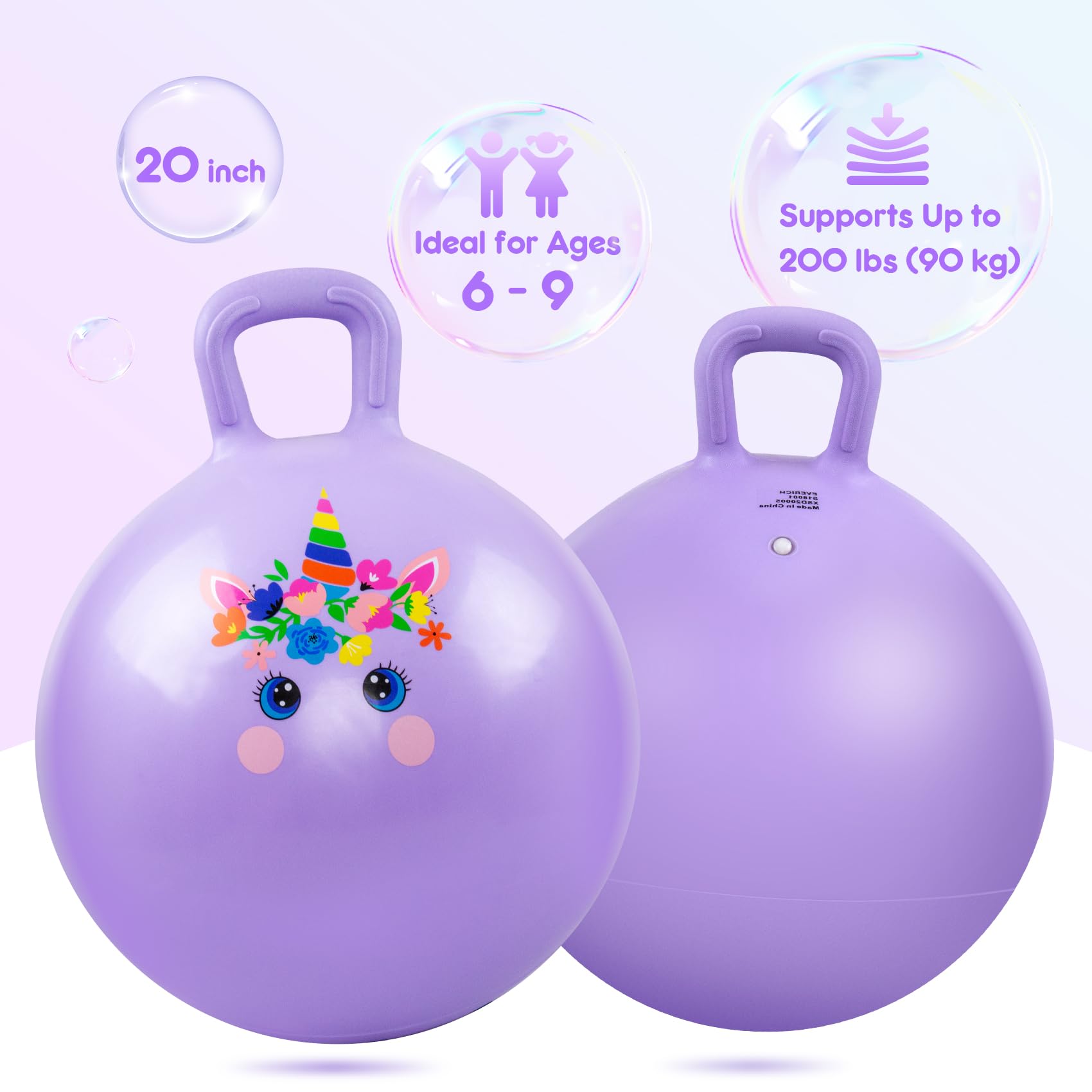 Vastoy 20 Inch Space Hopper Ball for Kids 6-9 Years, Anti-Slip Unicorn Space Hopper with Hand Pump - Image 3