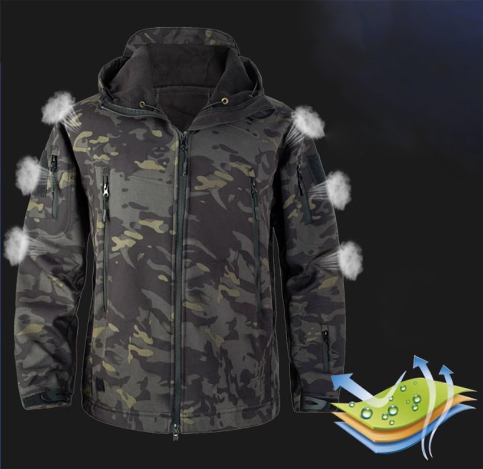 CLSQLXYJZC Completo Giacca E Pantaloni Da Uomo, Set Da 2 Pezzi Di Tuta Da Sci Con Cappuccio Mimetica Antivento Calda E Resistente All'usura, Tute Da Neve Per Sport All'aria Aperta Con Fascia