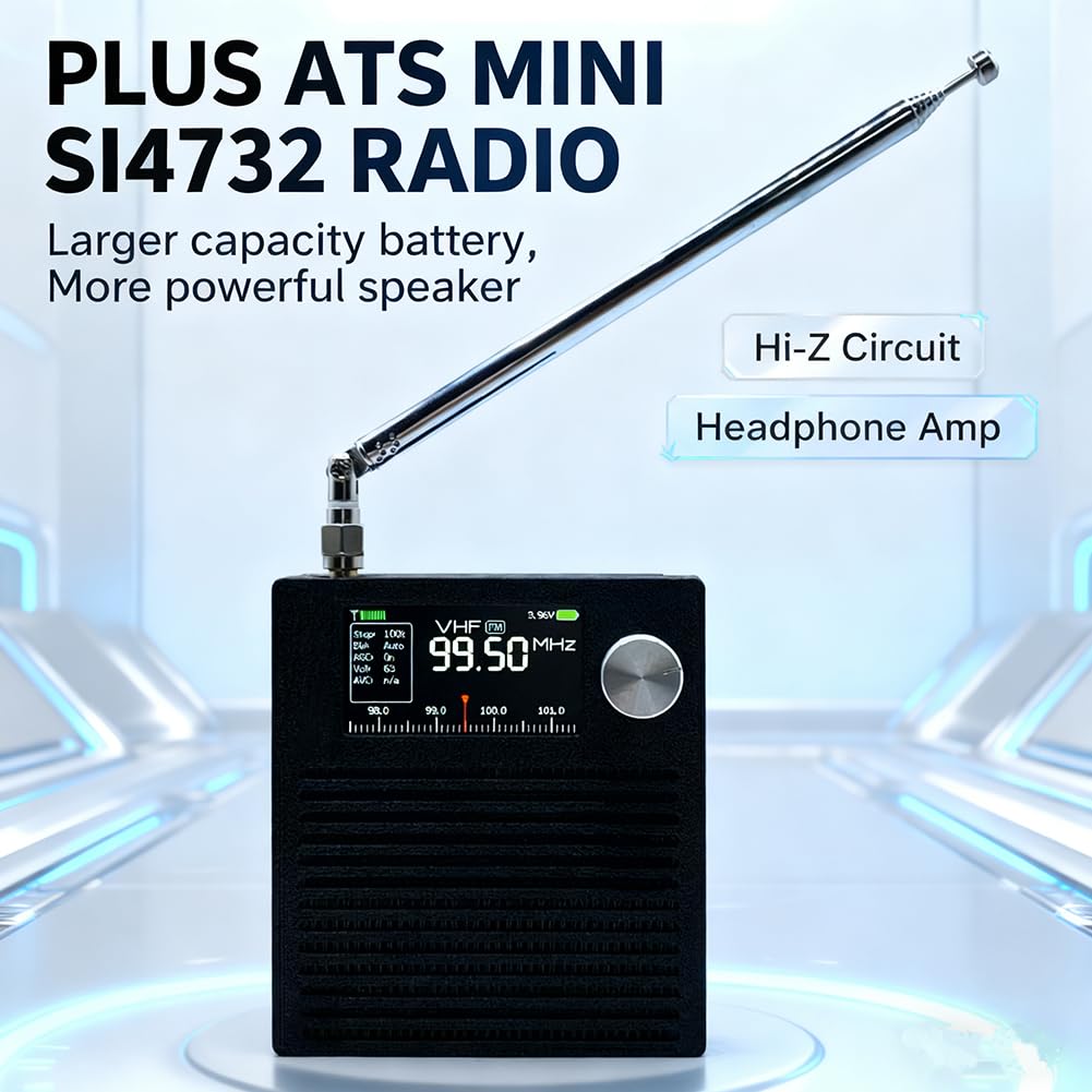 ATS mini V4 Si4732 Radio DSP Si4732 Receptor de onda corta Si4732 para todas las bandas con ESP32-S3, circuito Hi-Z y amplificador de auriculares - Radio portátil AM/FM/LSB/USB (antena varilla)