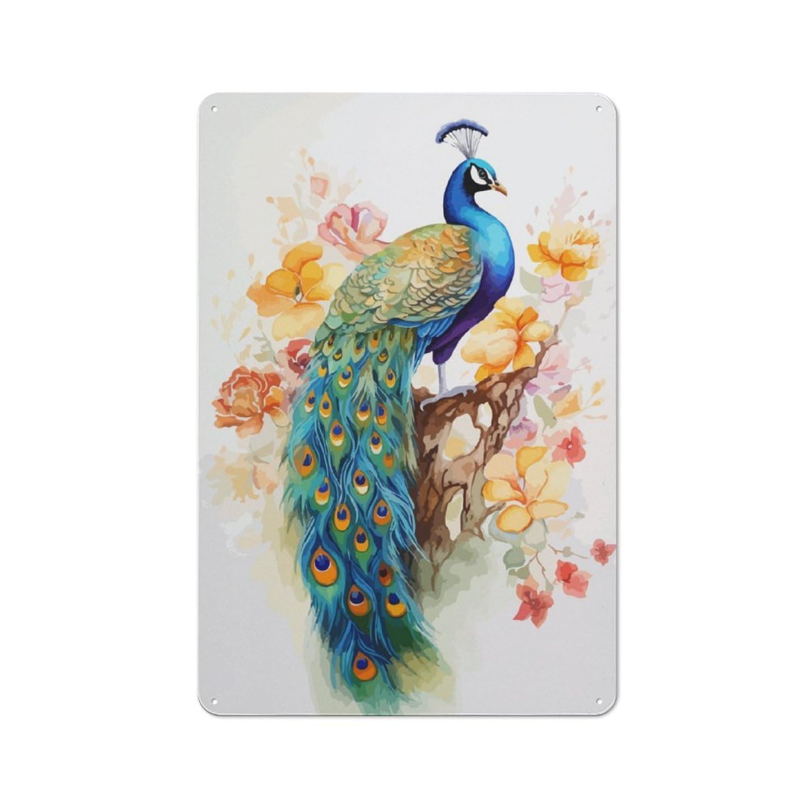 Junmoney Sweet Peacock Watercolor Vintage Metal Sign 30X20cm For Workshop Wall, With Clear Vintage Wall Decor Character