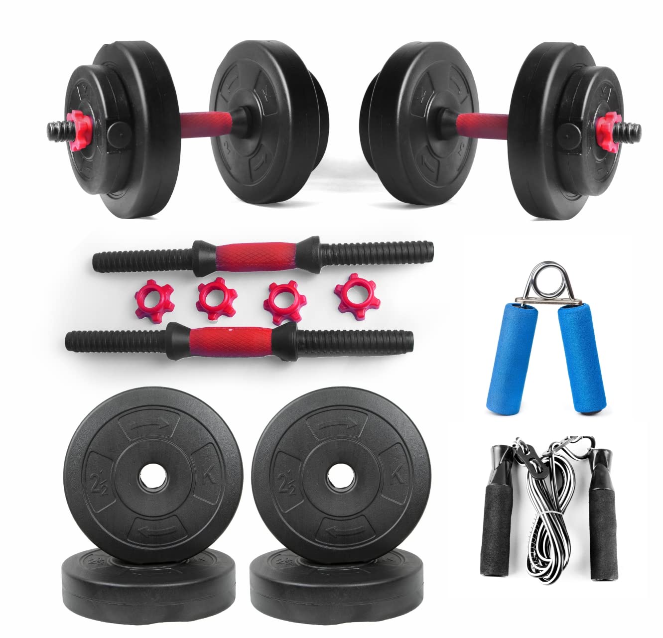 ARTINO Dumbbell, Adjustable Dumbbell (20 kg - 3kg x 4 & 2kg x 4), of Adjustable Dumbbell Rods with PVC Dumbbell Plates and Skipping Rope & 1Pc Hand Grip Home Gym Combo, Exercise & Fitness Sets (B0BDLFXH6R) Amazon Price History, Amazon Price Tracker