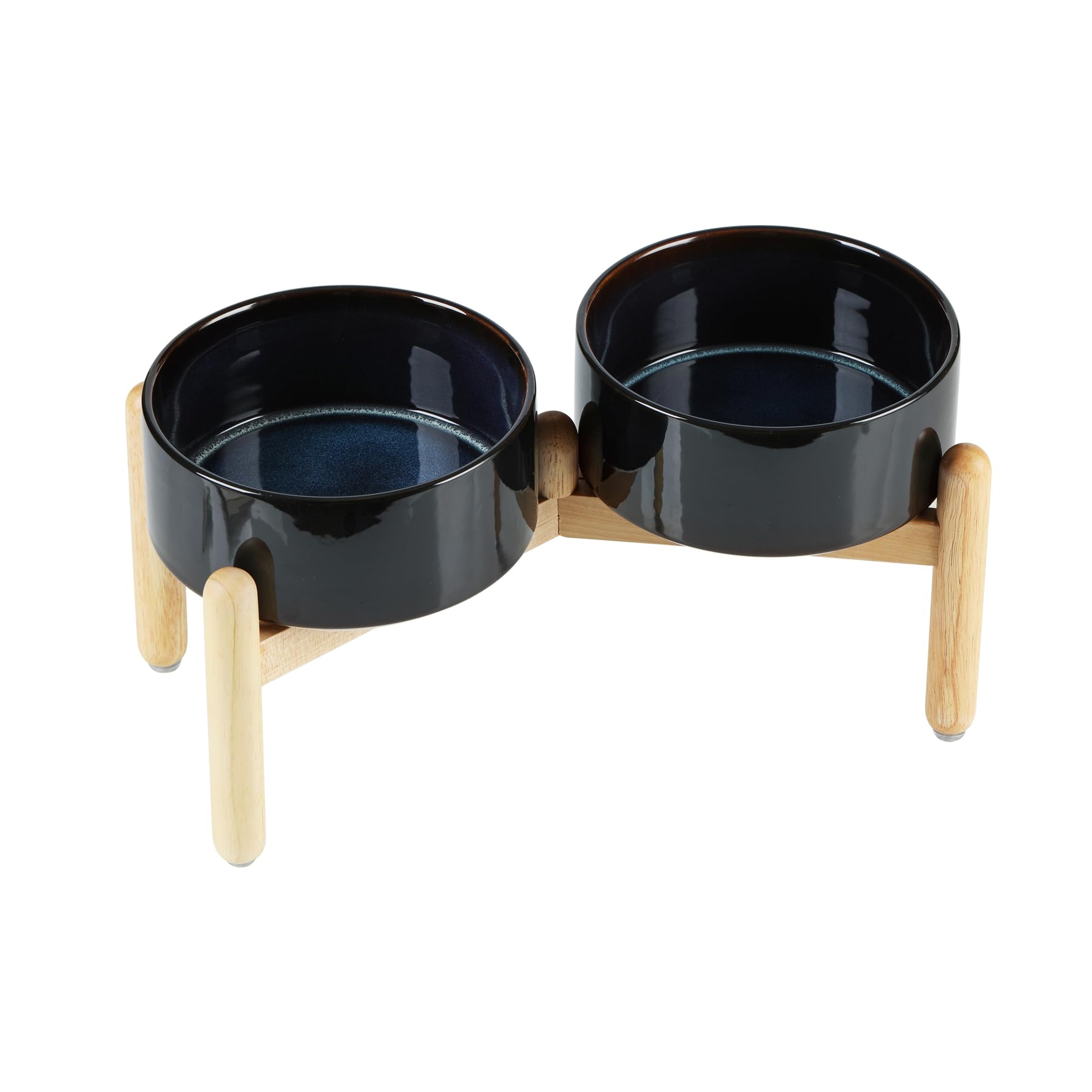 Havniva Ceramic 7.3inch Raised Double Bowls Set with Wooden Stand, Food & Water Bowls for Medium Breed Dogs, Weighted Dog Dishes, Pet Feeder(Starry