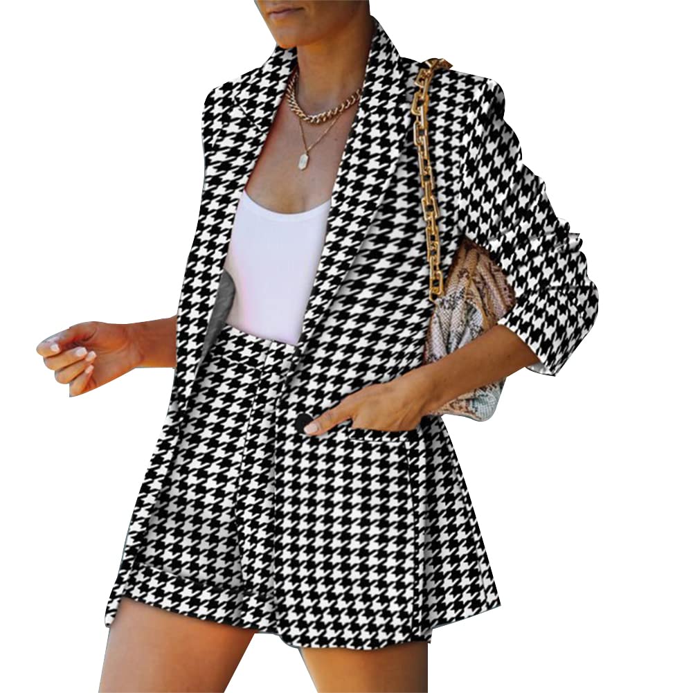 Womens Casual Elegant Business Suit Long Sleeve Solid Color Loose Jacket and Comfortable Wide Leg Shorts