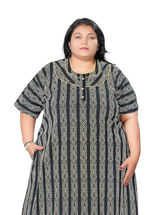 Image of Tout ENSEMLE Women's Cotton Printed Maxi Nighty - Plus Size Nightwear 3XL, Comfortable Lounge Dress for Ladies, Soft Breathable Sleepwear - Floral Design, Summer Night Gown