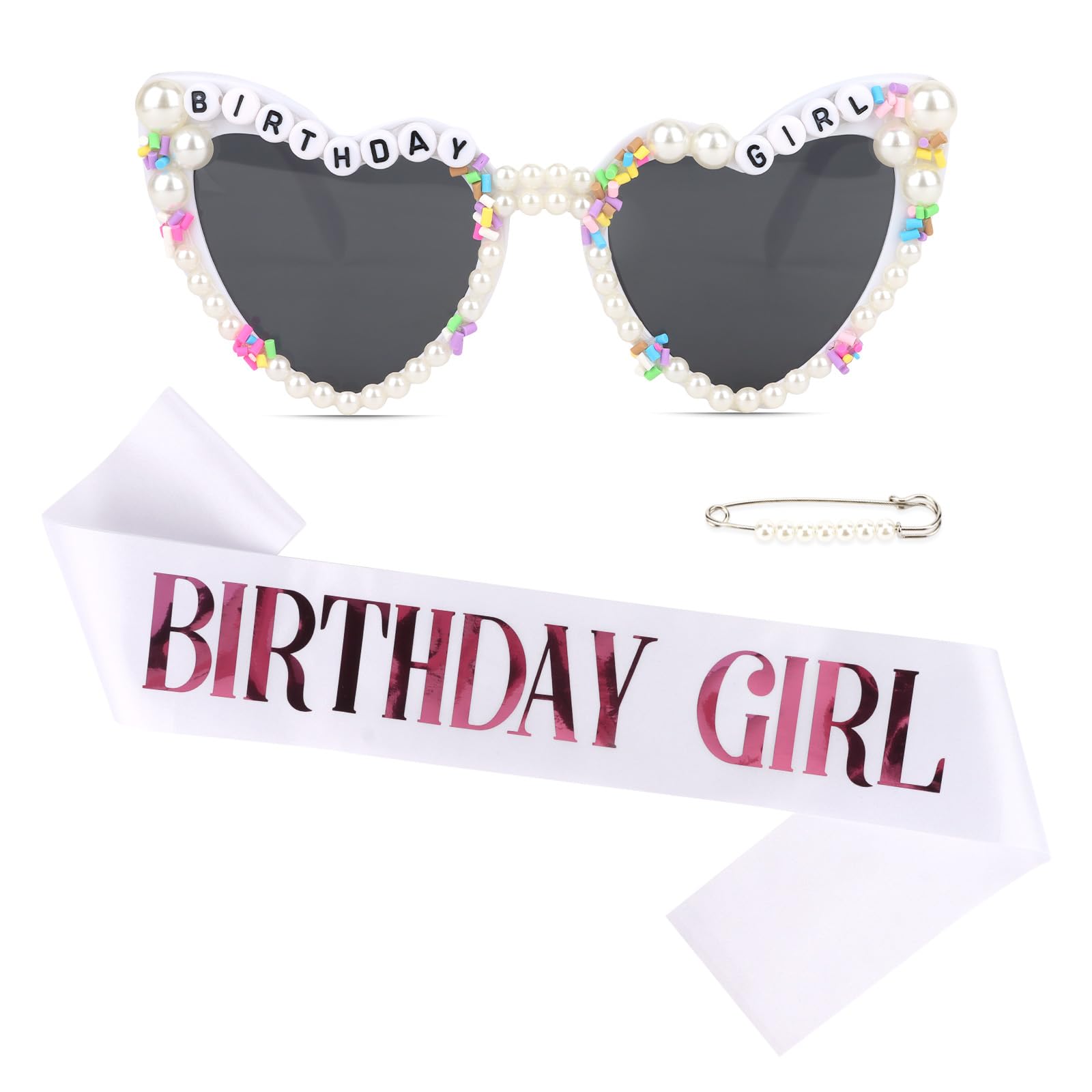 Birthday Girl Sash & Glasses Set, Birthday Gifts for Women Happy Birthday Accessories Decorations Party Favors for Women Girls