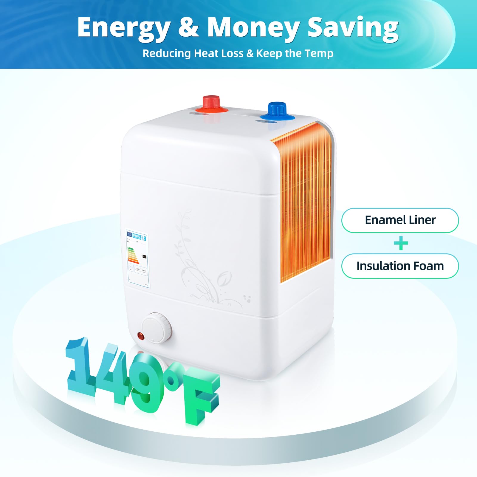 Serbatoio acqua calda da 8 l, resistente alla pressione, 1500 W, scaldabagno elettrico con regolazione della temperatura (30-65 ℃), protezione IPX4 per cucina/bagno, riscaldamento in acciaio inox