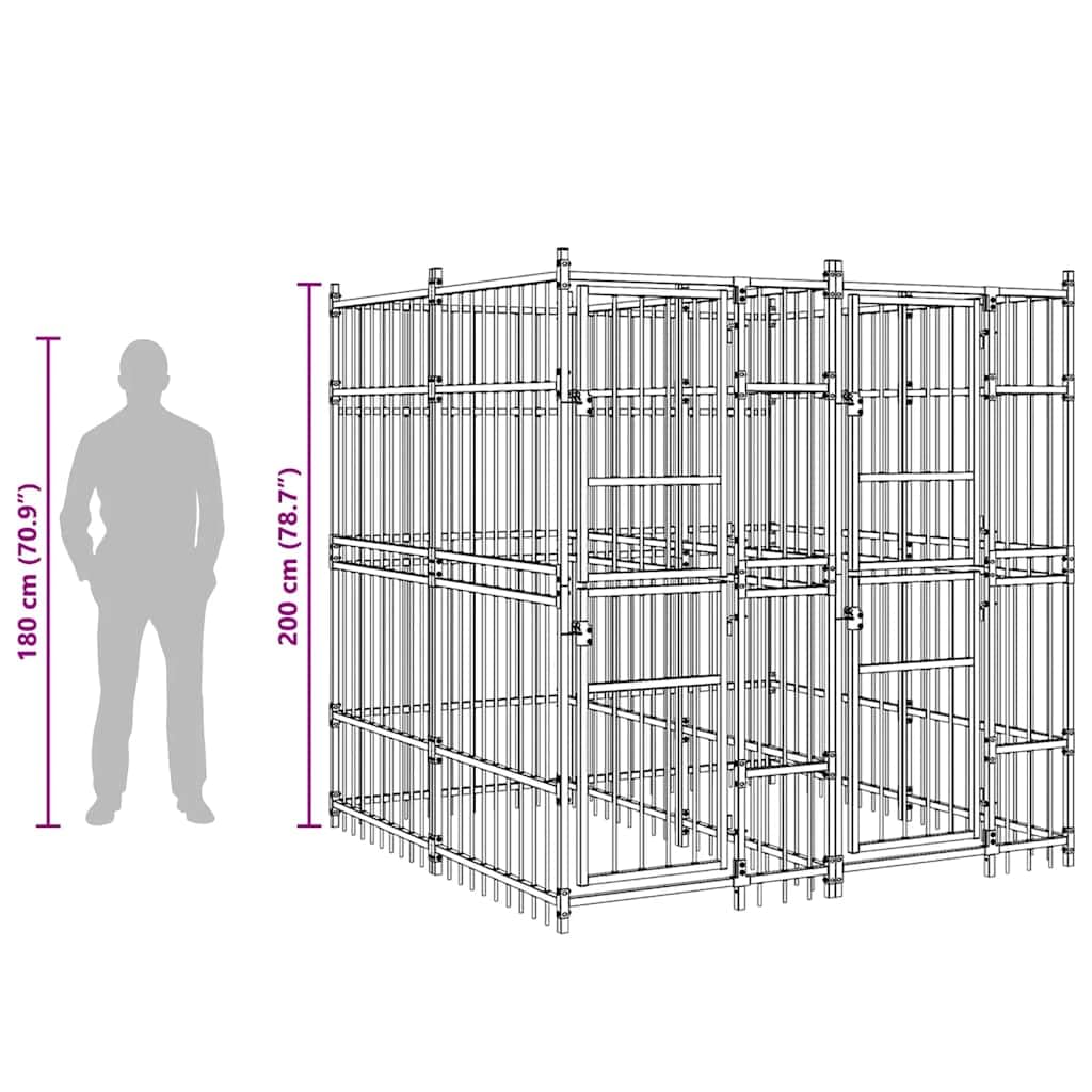 vidaXL Chenil d'Extérieur pour Chiens Acier 3,69 m² Cage Niche Enclos Chiots