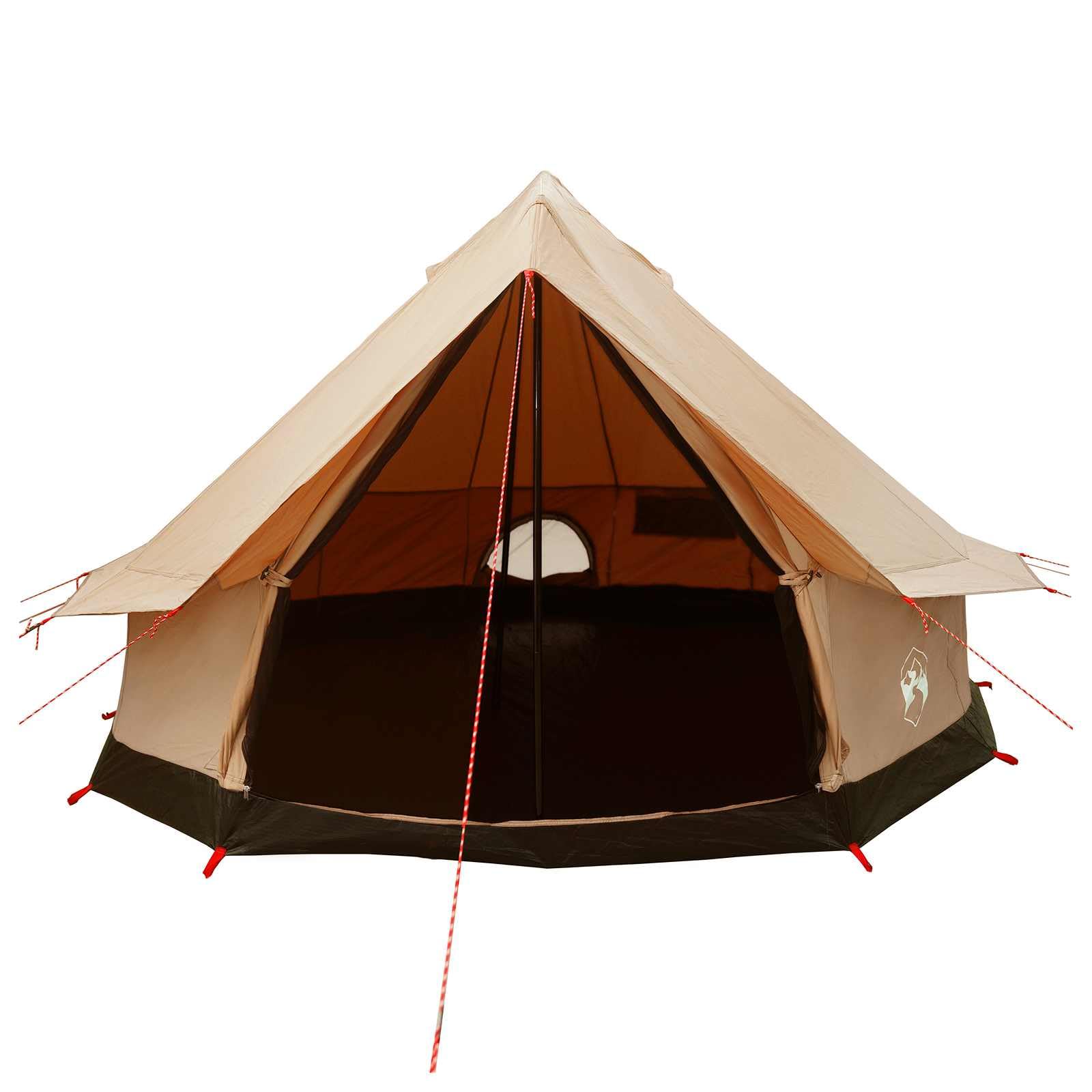 Familienzelt 6 Personen aus Polybaumwolle, Großes Gruppenzelt 300x300x198 cm für Camping und Outdoor, Modernes Pyramidenzelt mit Mesh-Belüftung und Zubehör, Farbe Creme