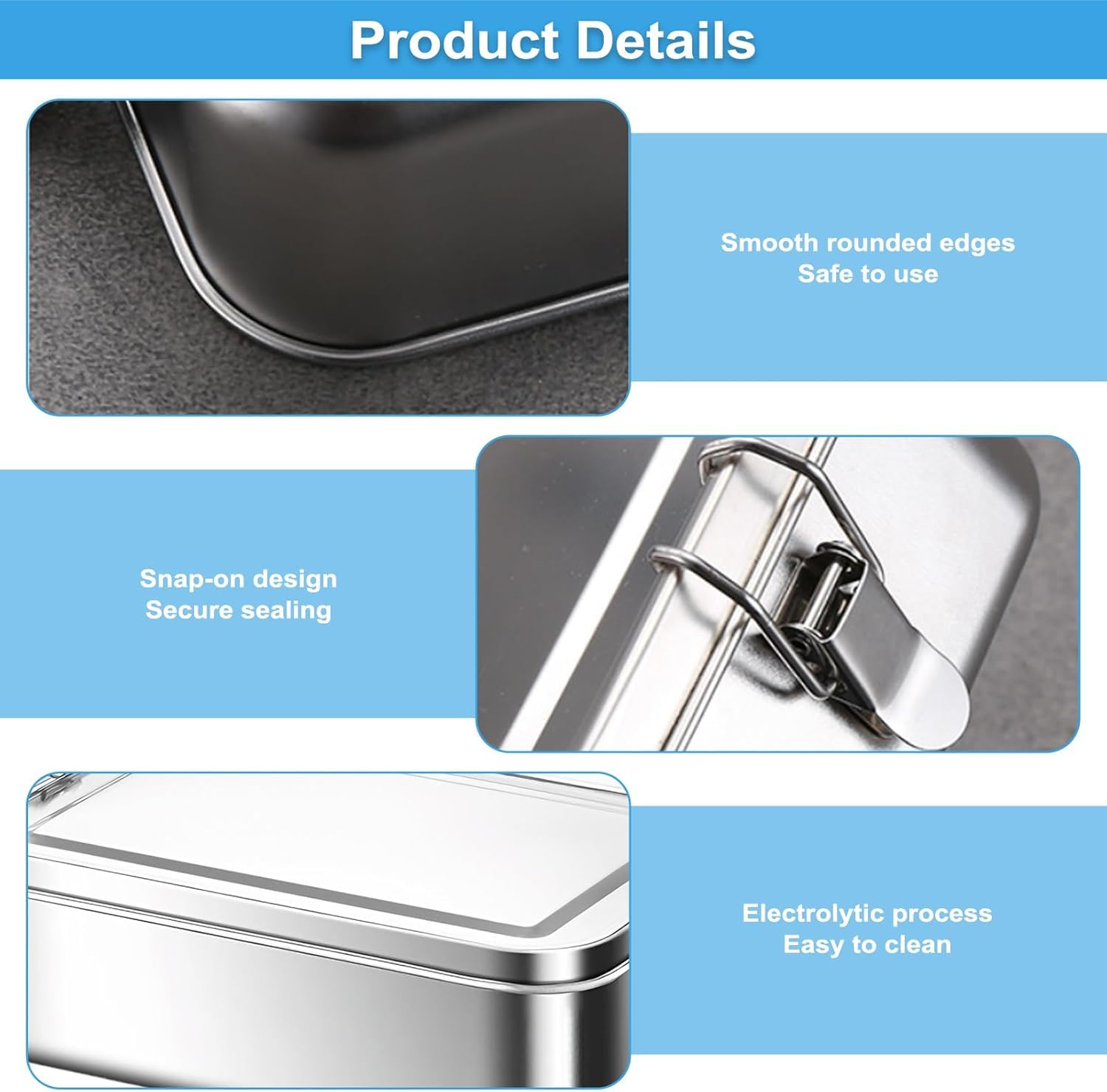 Paquete de 4 loncheras de acero inoxidable – Contenedores Bento a prueba de fugas de 850 ml con clips de bloqueo, cajas de aperitivos para lavavajillas para el trabajo, picnics y