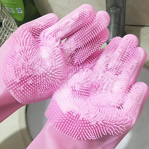 HUFFA 2 uds./1 par de Guantes mágicos de Silicona for Lavar Platos, Guantes multifunción de Silicona for Fregar, Cepillo for la Cocina, Limpieza del hogar (Color : Pink)