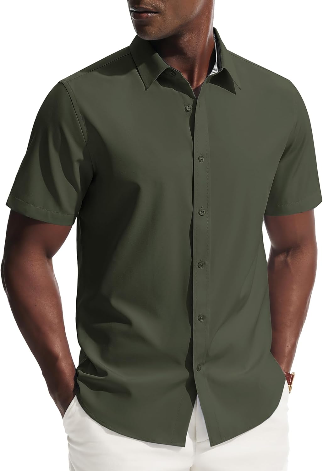 PJ PAUL JONES Mens Short Sleeve Dress Shirts Stretch Wrinke Free Untucked Business Casual Button Down Shirt Regular Fit