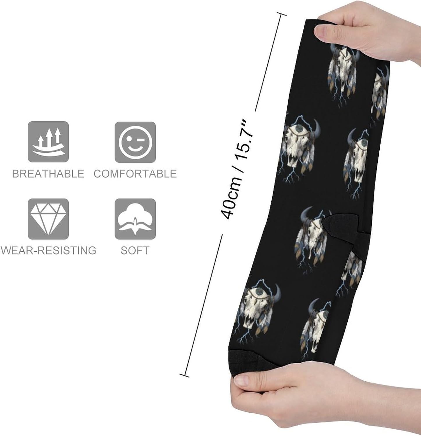 Vintage 90s Thunder Native Indian Bison Skull Knee High Socks Athletic Long Stockings Sport Casual Crew Tube Sock Boot 40cm