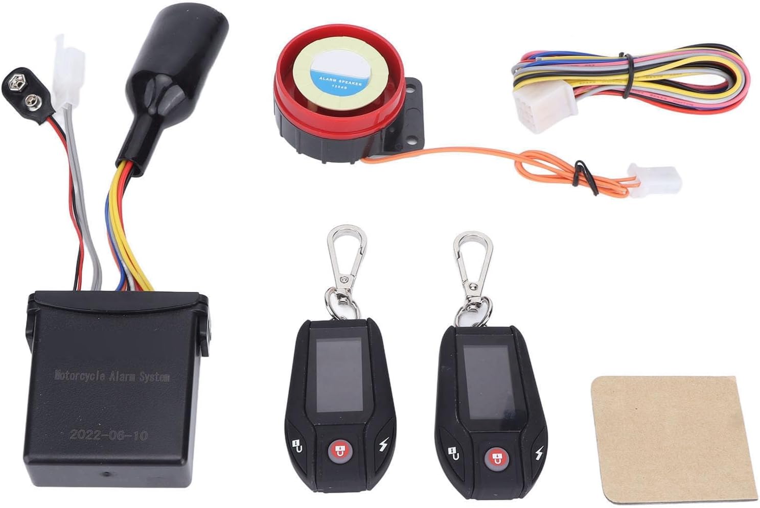 Motorcycle Alarm System with Tire Pressure Monitor Sensor, Two Way PKE Sensing Anti Theft Device for 12V Motorcycle, ATV, Offroad Vehicle, LCD Display Remote Start and Flameout, (Black Case Without