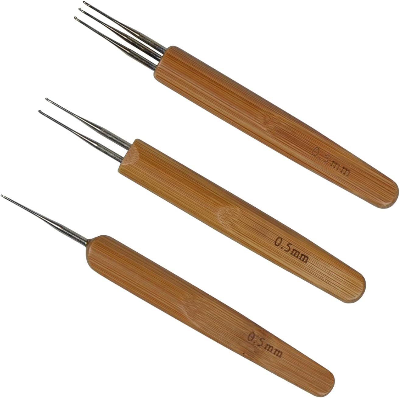 Crochet Hooks Tool Set, Dreadlock Crochet Hook Tool(1 Hook, 2 Hooks, 3 Hooks), Crochet Needles for Hair, for Braid Craft Dread Locks (Brown, Silver, 0.5mm)
